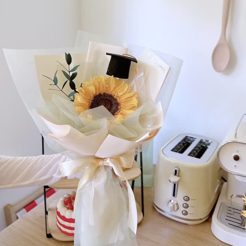 經典色單朵永生向日葵花束 畢業花束 太陽花花束