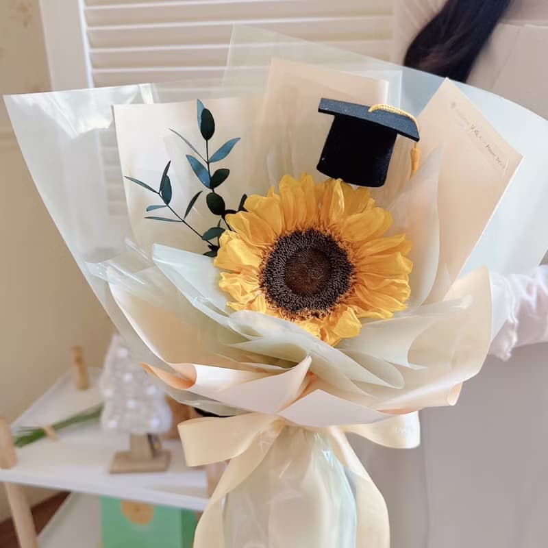 經典色單朵永生向日葵花束 畢業花束 太陽花花束