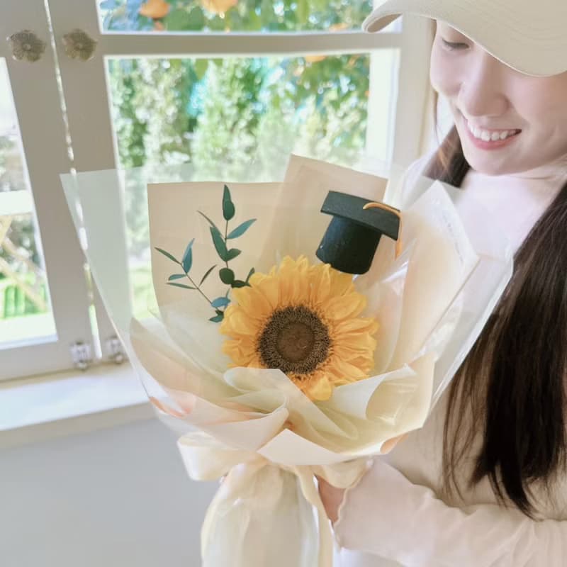 經典色單朵永生向日葵花束 畢業花束 太陽花花束