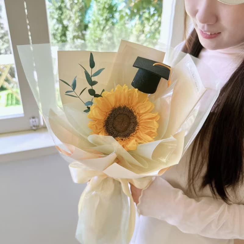 經典色單朵永生向日葵花束 畢業花束 太陽花花束