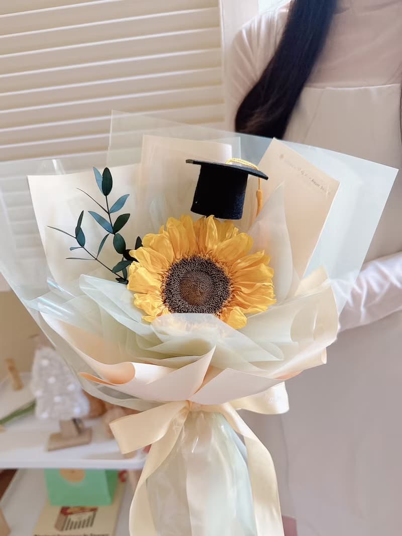 經典色單朵永生向日葵花束 畢業花束 太陽花花束