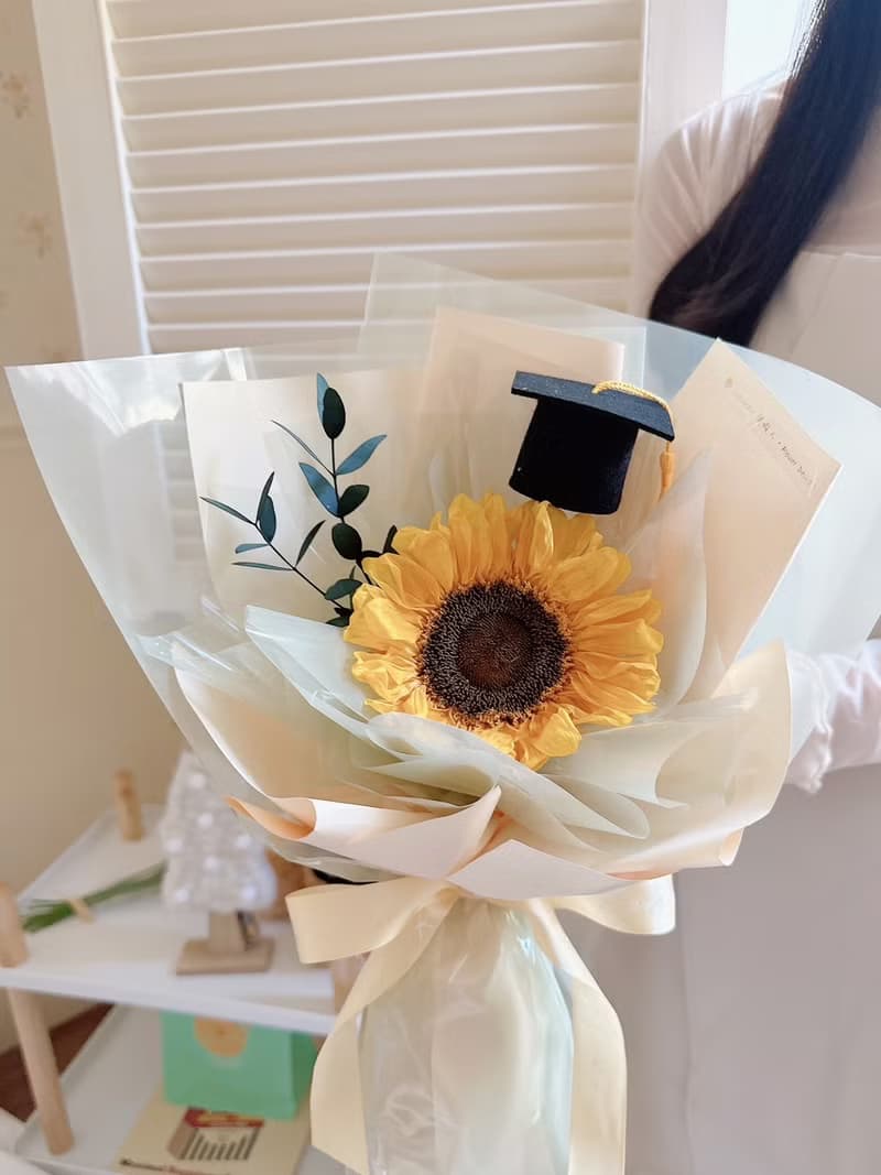 經典色單朵永生向日葵花束 畢業花束 太陽花花束