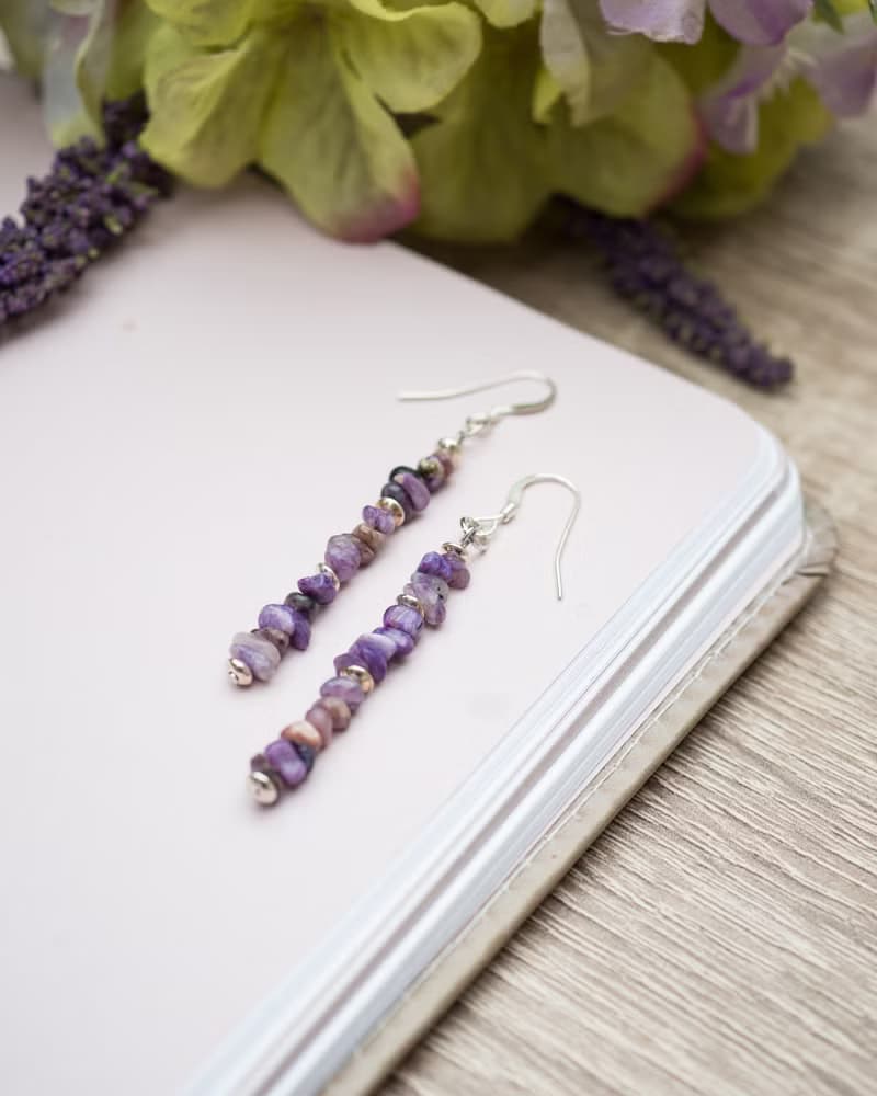 Charoite Earrings, 925Silver, Taurus stone, Libra Birth gem, Mother Day Gift