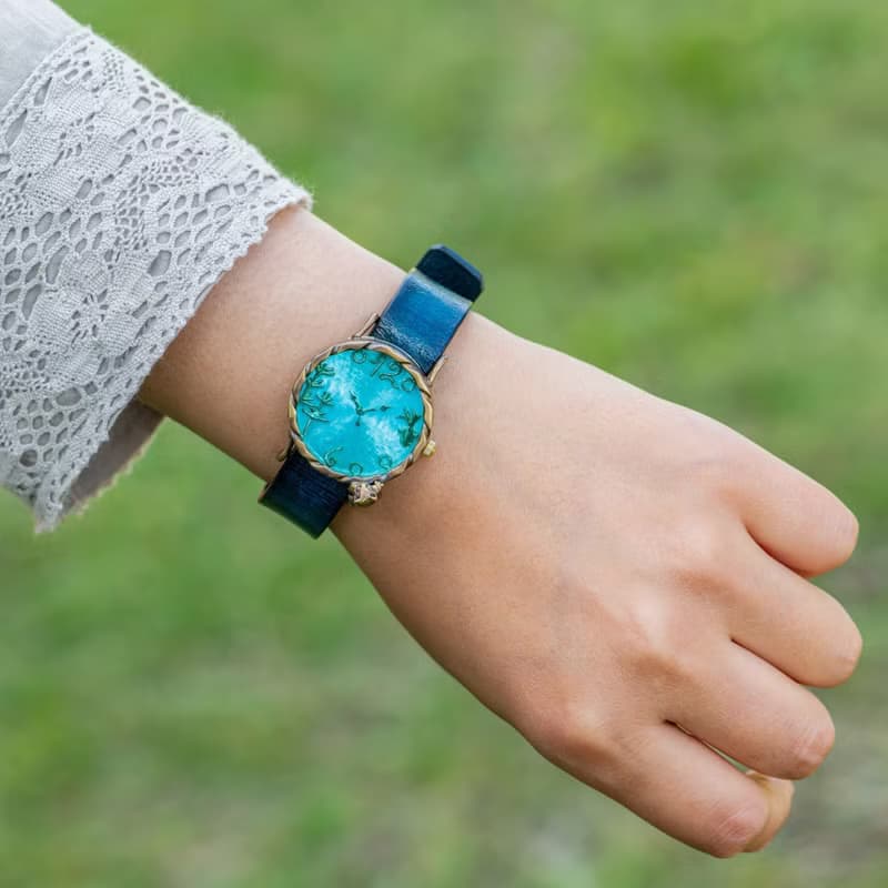 木版印刷染色皮製錶帶M尺寸15mm寬     手錶替換用錶帶