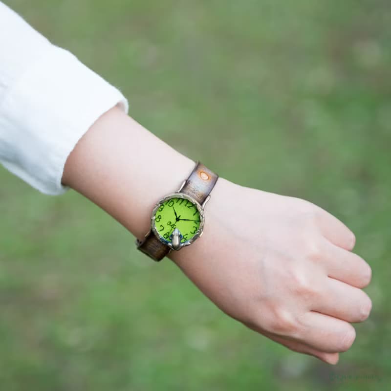 木版印刷染色皮製錶帶M尺寸15mm寬     手錶替換用錶帶