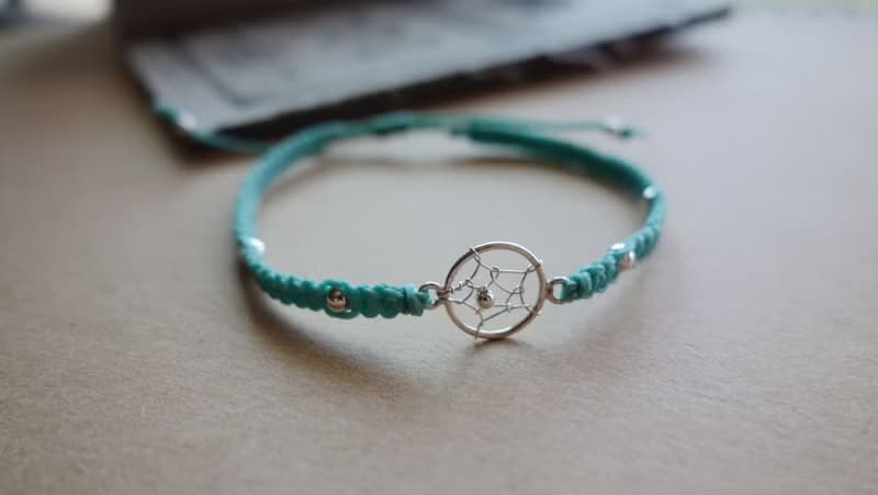 捕夢網Dreamcatche 925純銀蠶絲蠟線 編織手鍊  silver