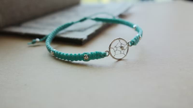 捕夢網Dreamcatche 925純銀蠶絲蠟線 編織手鍊  silver