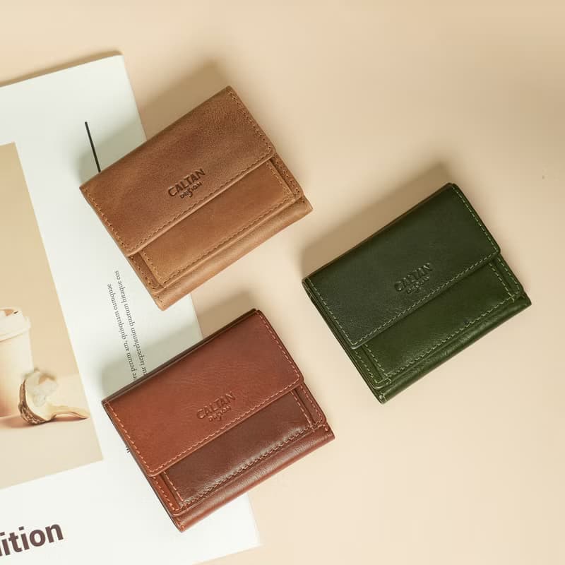 【24hr快速出貨】小文藝扣式真皮短夾-075055 五色 迷你 小錢包