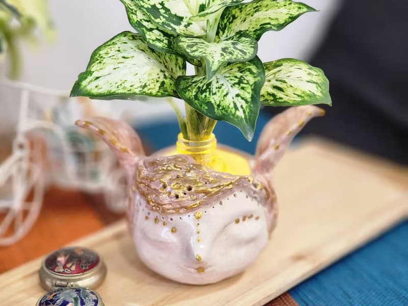 O唯一O長耳女王森林精靈*陶製套盆*開幕.新居.升遷.生日.盆栽賀禮