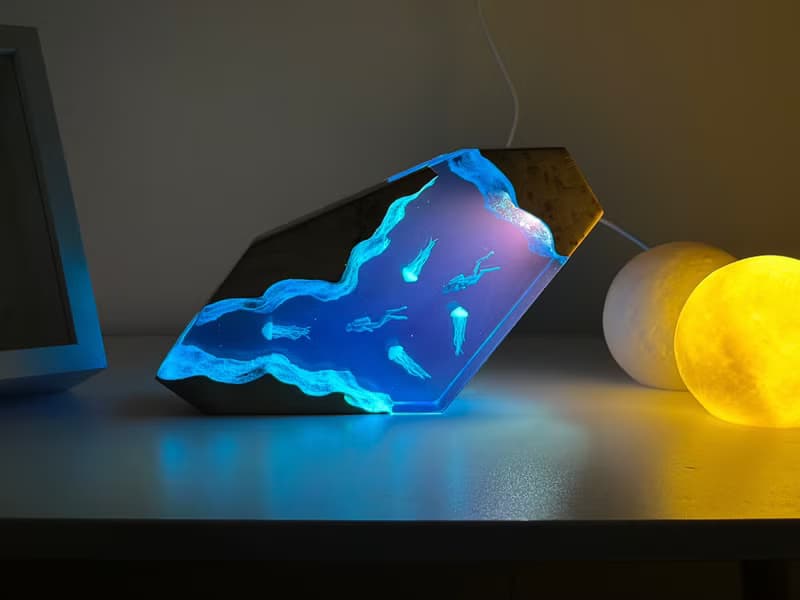 海底世界溶洞水母潛水員暢游 創意夜燈
