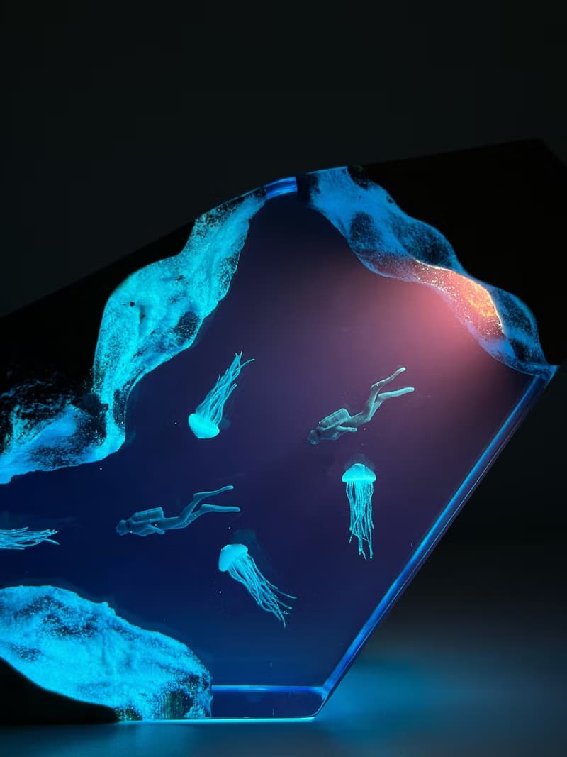 海底世界溶洞水母潛水員暢游 創意夜燈