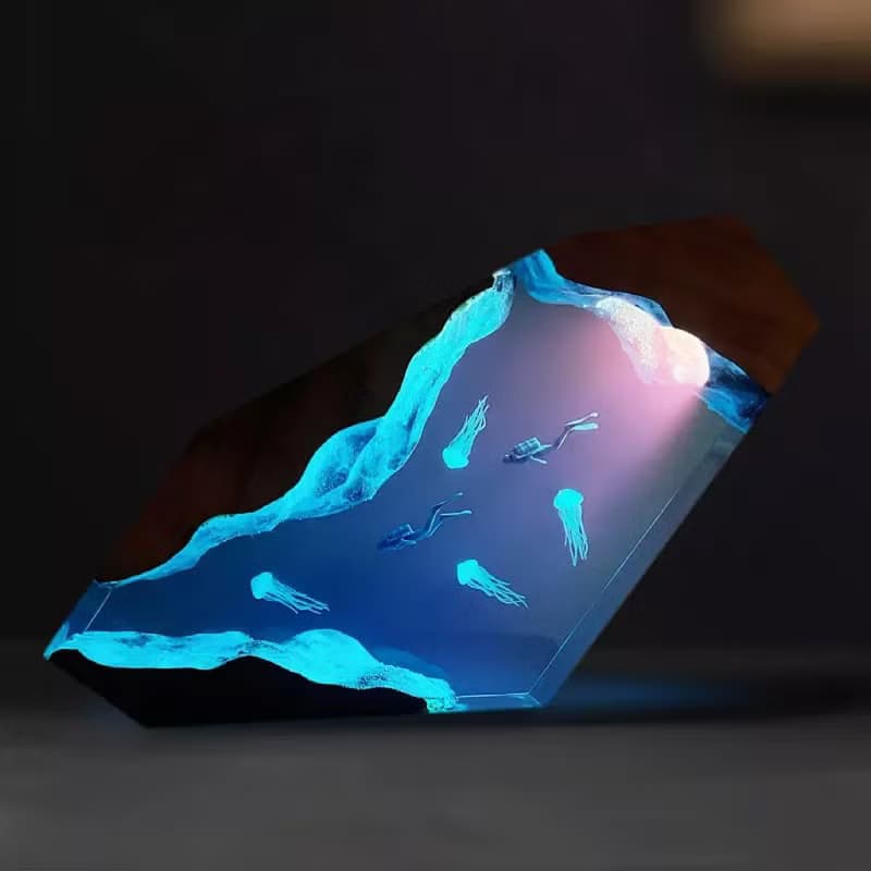 海底世界溶洞水母潛水員暢游 創意夜燈