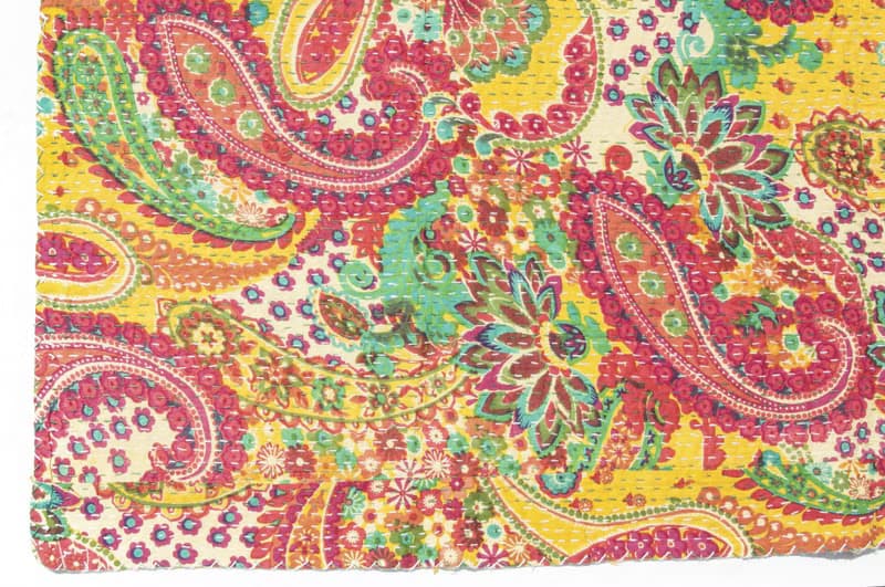印度花朵純綿雙人床單 曼陀羅圖騰沙發布料-刺繡黃色皇宮花朵風
