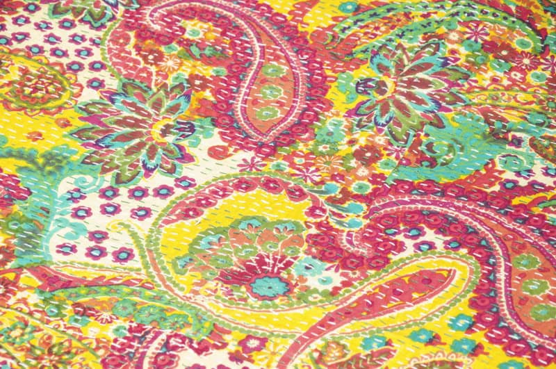 印度花朵純綿雙人床單 曼陀羅圖騰沙發布料-刺繡黃色皇宮花朵風