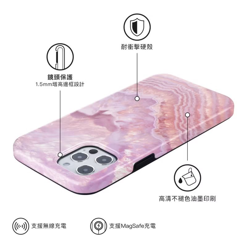 玫瑰色雲石紋 iPhone 16/15/14/13 MagSafe 手機殼
