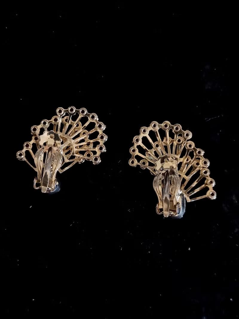 vintage jewelry 奢華氣質開屏萊茵 夾式耳環
