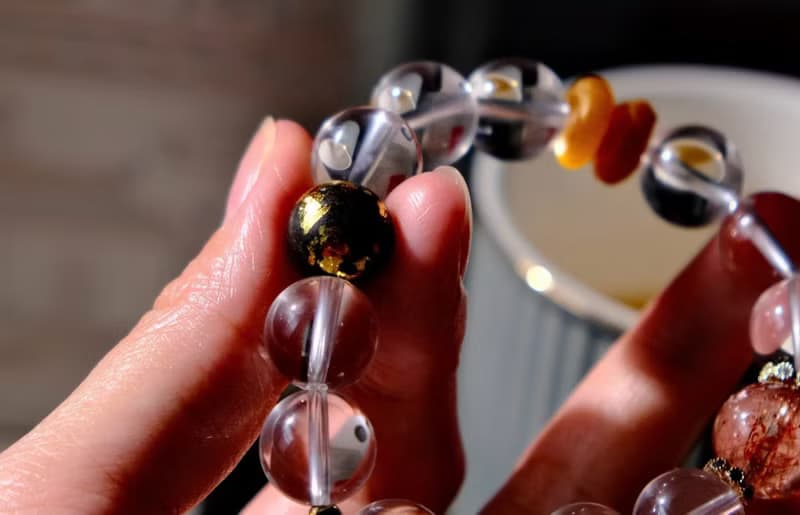 天然12mm白水晶手鏈發晶蜜蠟息肌丸合香珠手鏈平安順遂萬事如意