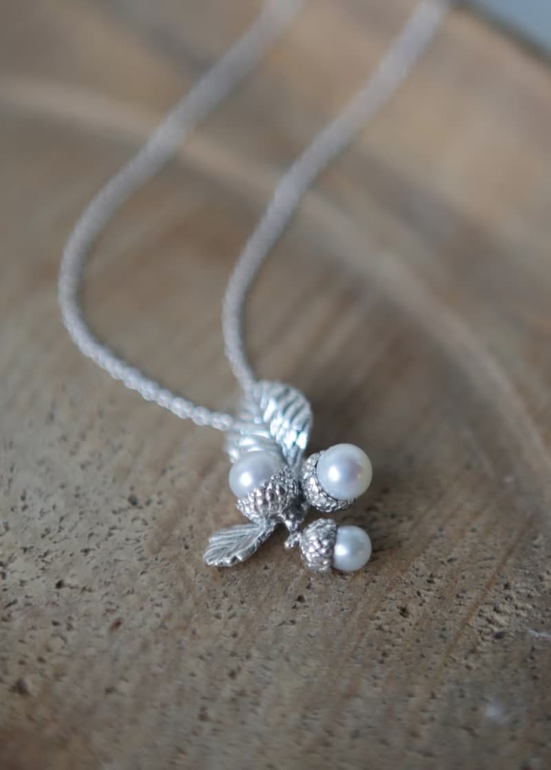 純銀橡實橡果珍珠串串項鍊