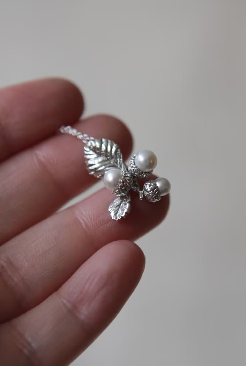 純銀橡實橡果珍珠串串項鍊