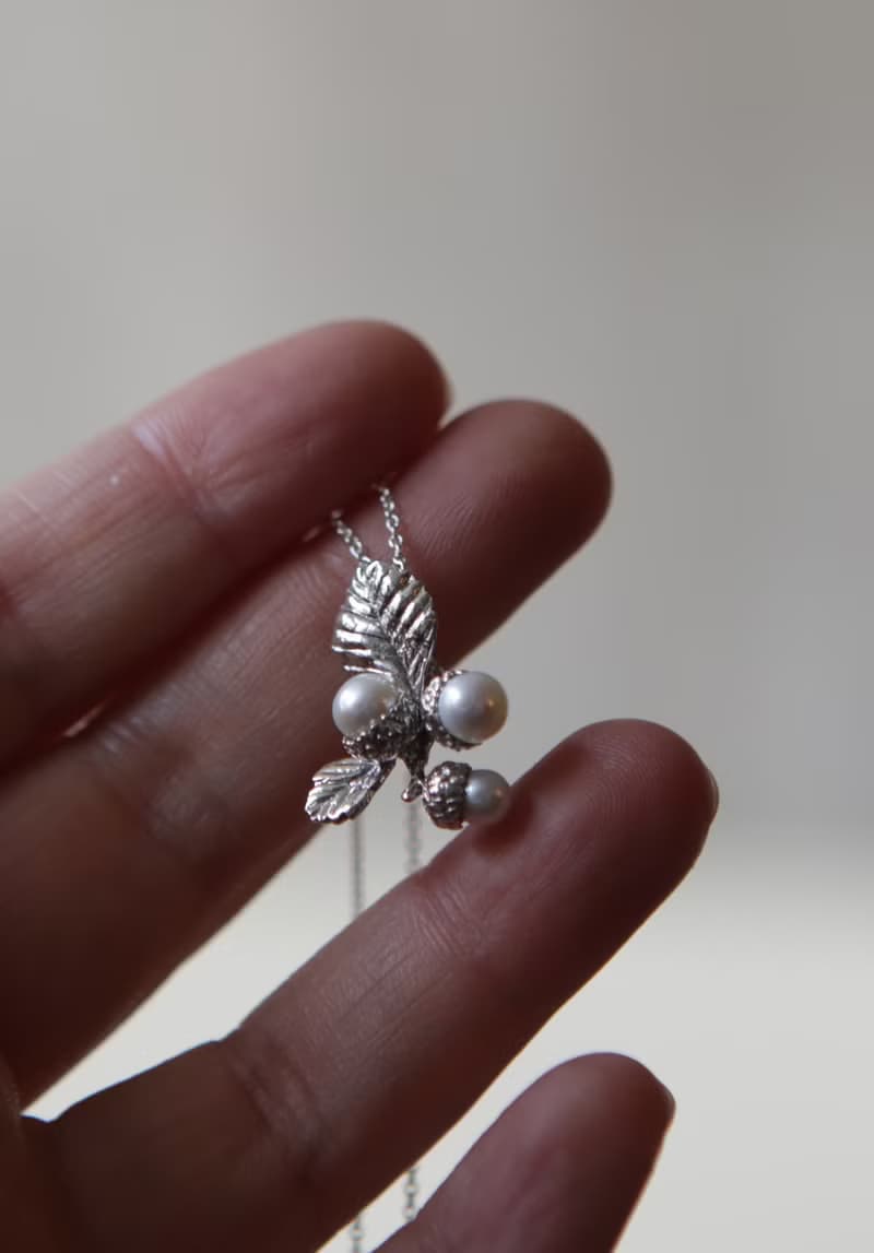 純銀橡實橡果珍珠串串項鍊