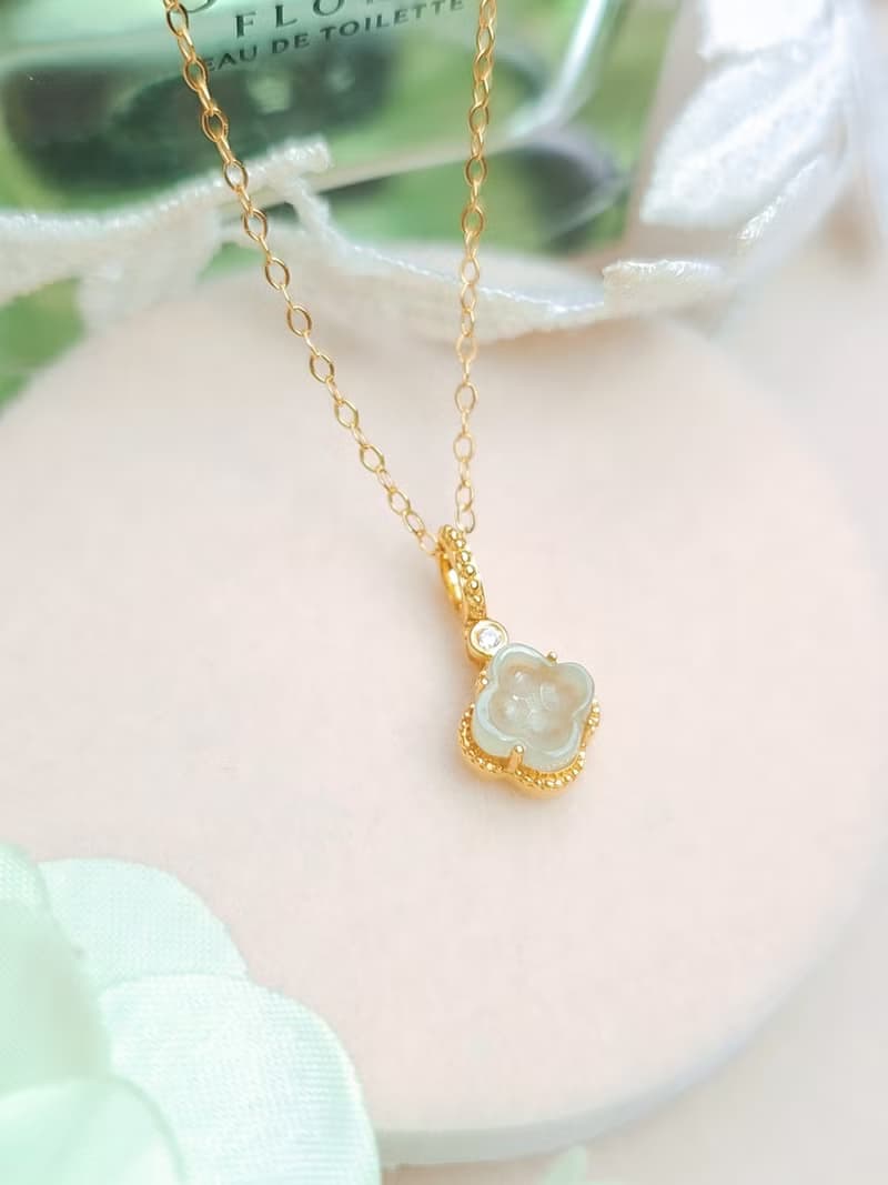 貴人•招財•健康 |18k真金真鑽桂花|緬甸A貨翡翠冰馬卡龍綠吊墜
