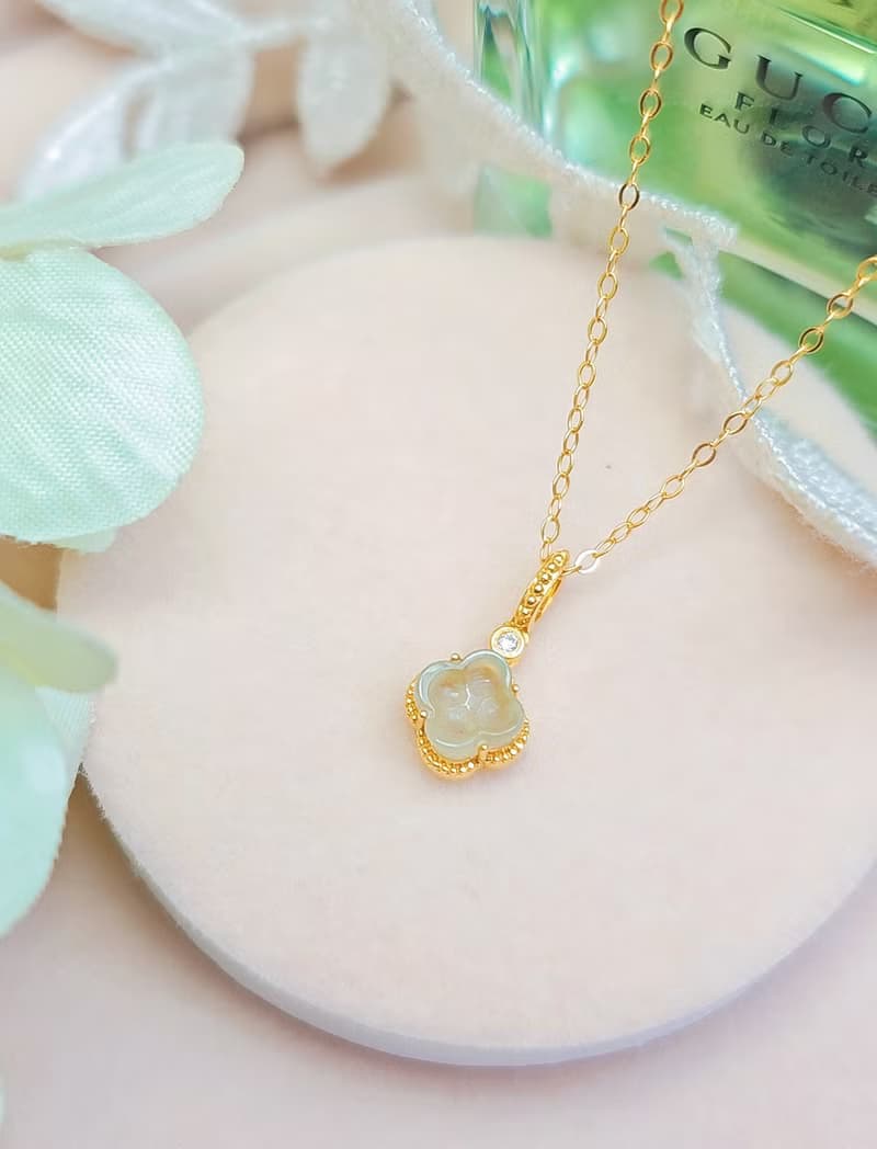 貴人•招財•健康 |18k真金真鑽桂花|緬甸A貨翡翠冰馬卡龍綠吊墜