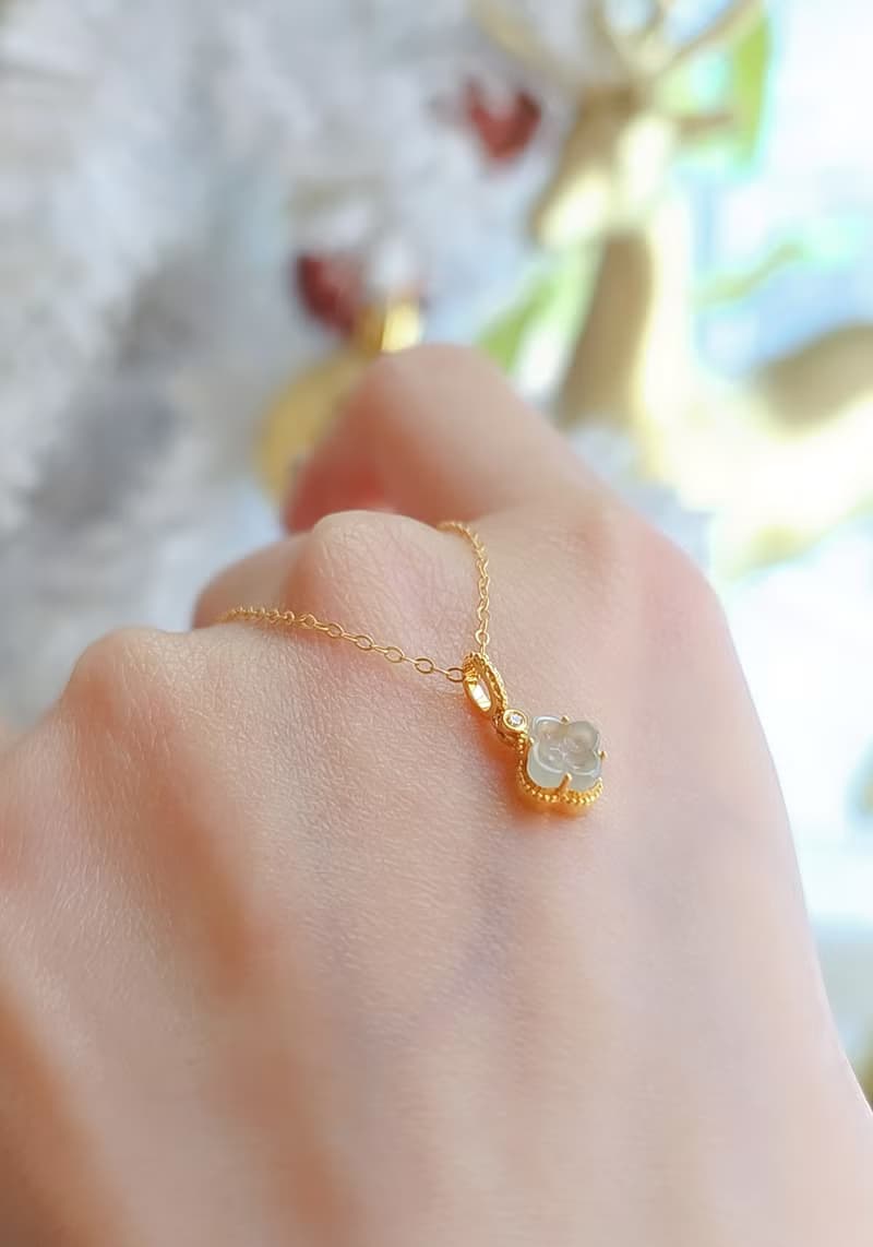 貴人•招財•健康 |18k真金真鑽桂花|緬甸A貨翡翠冰馬卡龍綠吊墜
