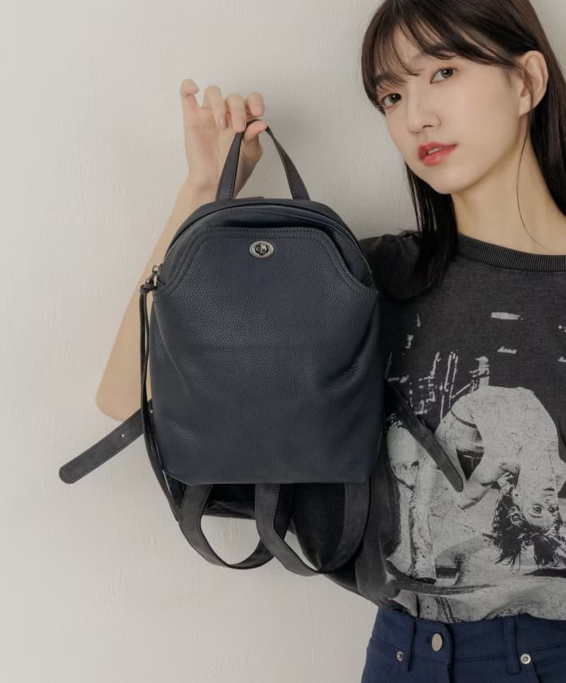 supportingrole 真皮休閒實用精緻風格後背包 藍黑