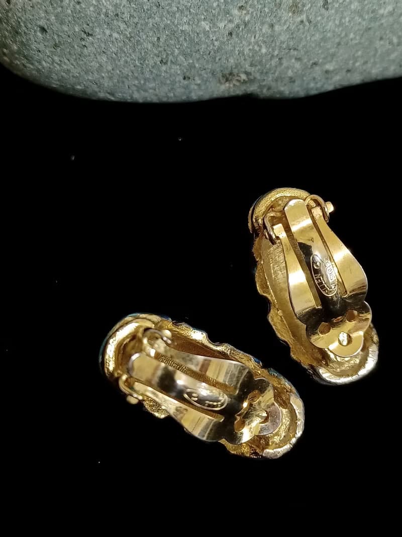 vintage jewelry 綻藍竹節琺瑯 夾式耳環
