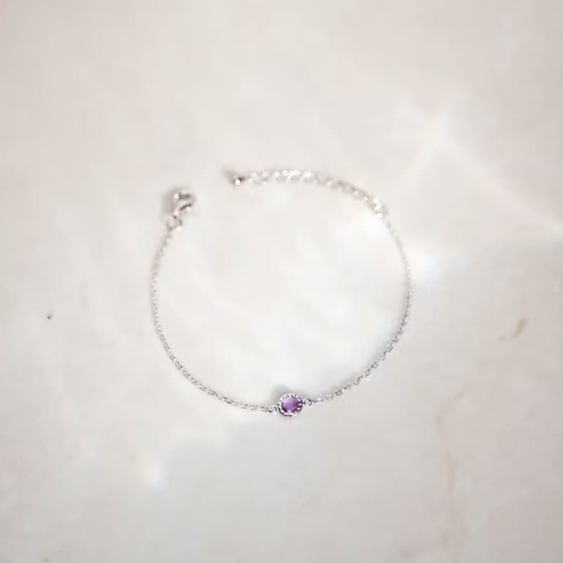 紫水晶小圓片純銀手鍊 | 二月誕生石。兩色可選。生日禮物。好搭