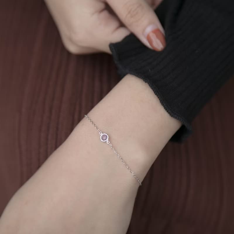 紫水晶小圓片純銀手鍊 | 二月誕生石。兩色可選。生日禮物。好搭