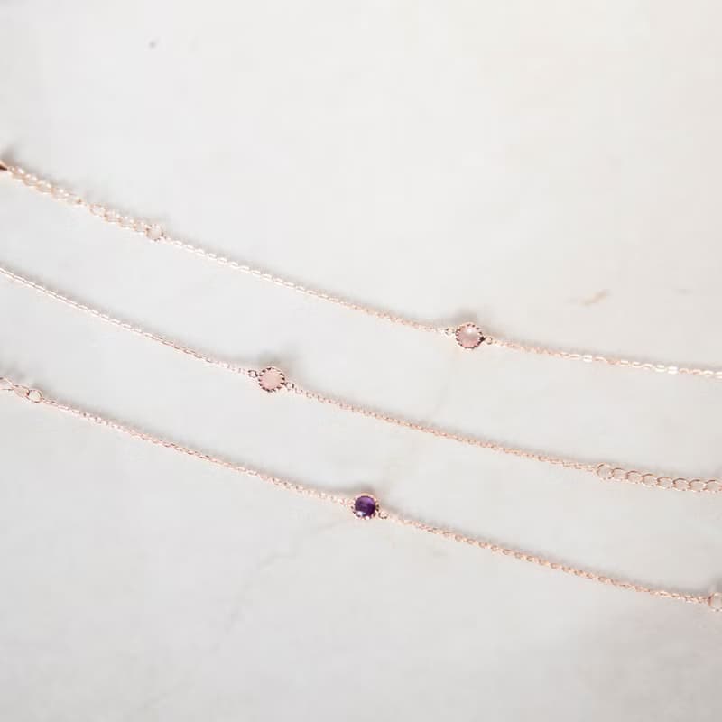 紫水晶小圓片純銀手鍊 | 二月誕生石。兩色可選。生日禮物。好搭