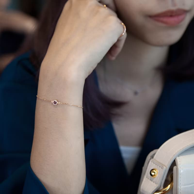 紫水晶小圓片純銀手鍊 | 二月誕生石。兩色可選。生日禮物。好搭