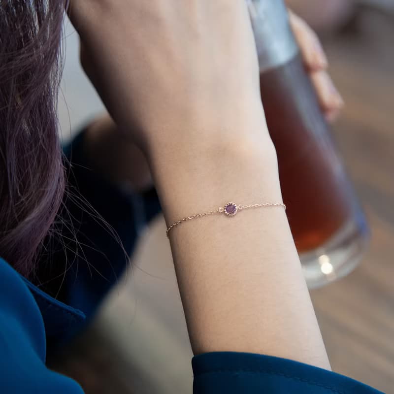 紫水晶小圓片純銀手鍊 | 二月誕生石。兩色可選。生日禮物。好搭