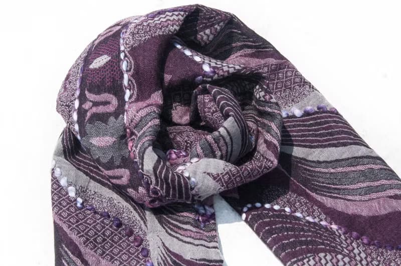水煮羊毛披肩/針織圍巾/刺繡圍巾/羊絨披巾/喀什米爾Cashmere-花