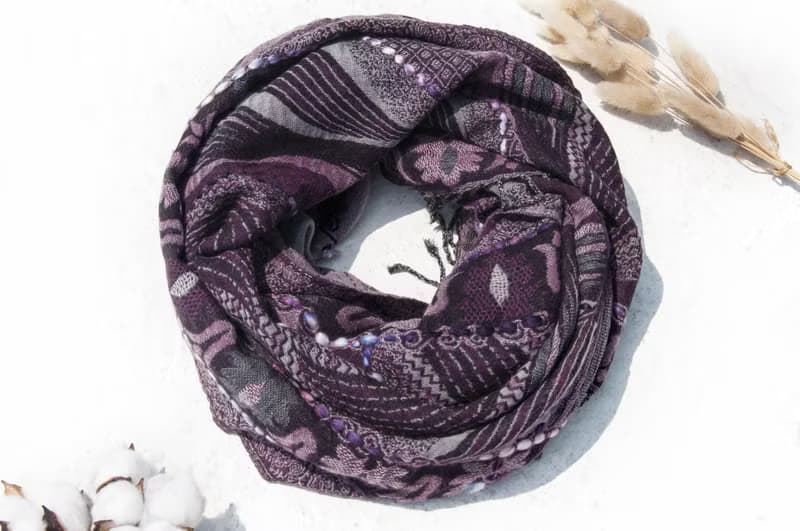 水煮羊毛披肩/針織圍巾/刺繡圍巾/羊絨披巾/喀什米爾Cashmere-花