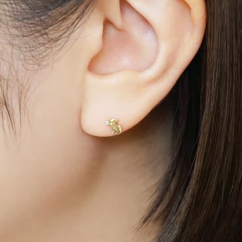 【Second Earrings】 18K 鑽石貓單邊耳環 (黃金)