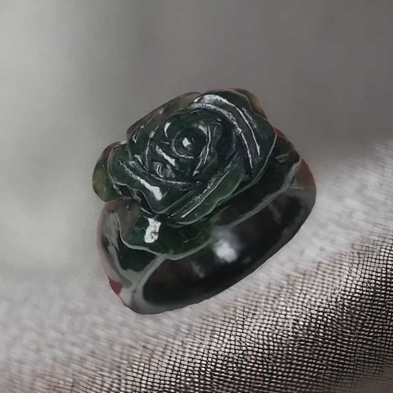 滿綠翡翠牡丹花玉戒指 | 國際14圍 | 天然緬甸玉A貨翡翠 | 送禮