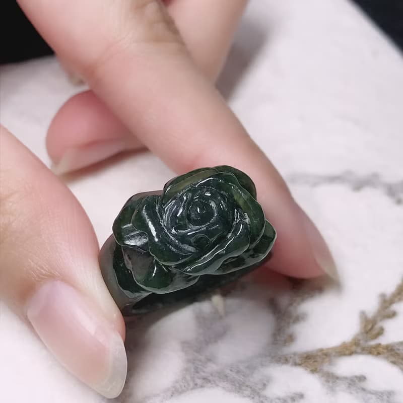 滿綠翡翠牡丹花玉戒指 | 國際14圍 | 天然緬甸玉A貨翡翠 | 送禮