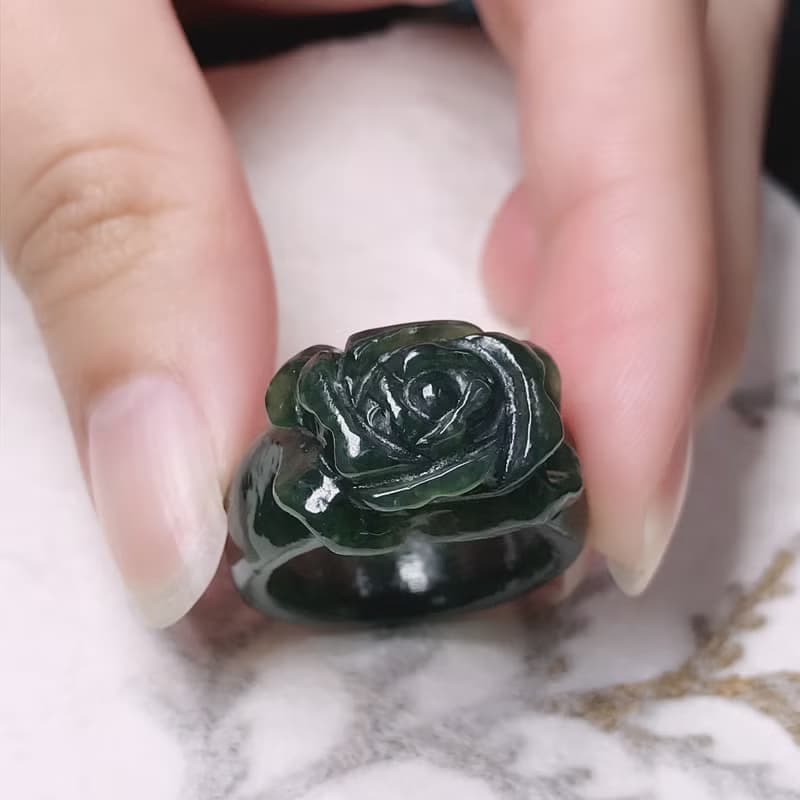 滿綠翡翠牡丹花玉戒指 | 國際14圍 | 天然緬甸玉A貨翡翠 | 送禮