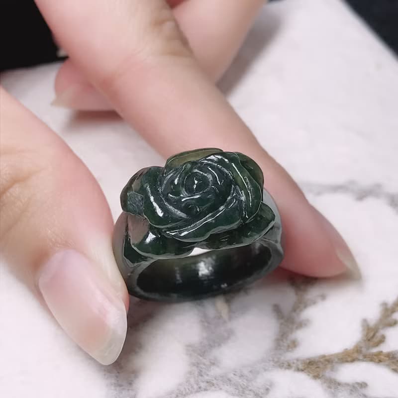 滿綠翡翠牡丹花玉戒指 | 國際14圍 | 天然緬甸玉A貨翡翠 | 送禮