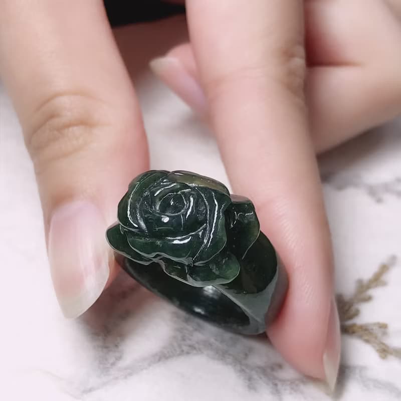 滿綠翡翠牡丹花玉戒指 | 國際14圍 | 天然緬甸玉A貨翡翠 | 送禮