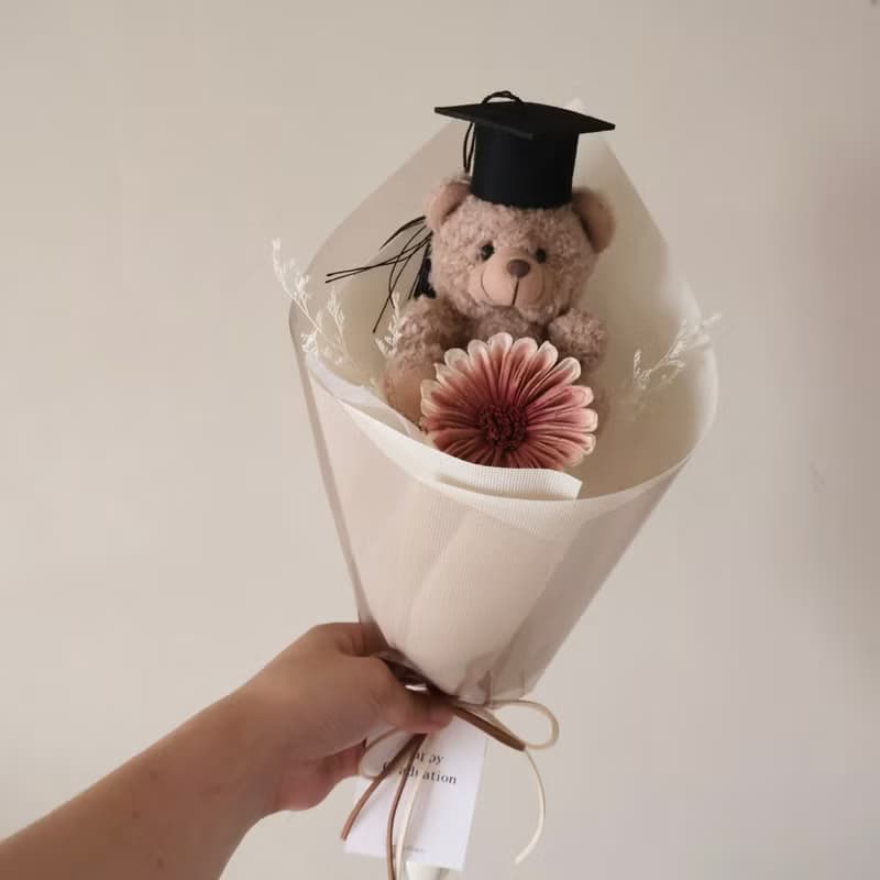 三色畢業熊索拉太陽花花束 畢業花束 畢業禮物