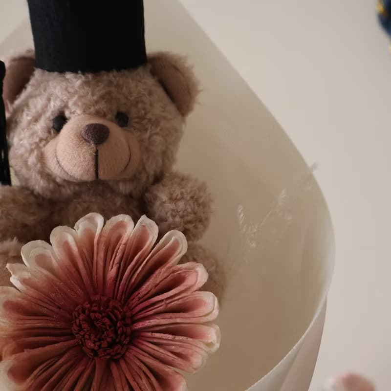 三色畢業熊索拉太陽花花束 畢業花束 畢業禮物