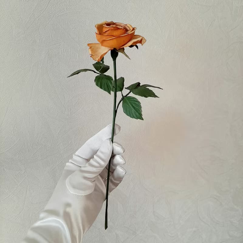 皮革玫瑰長莖 Yellow leather rose long stem 3rd anniversary gift for her, 3rd weddind