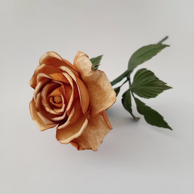 皮革玫瑰長莖 Yellow leather rose long stem 3rd anniversary gift for her, 3rd weddind