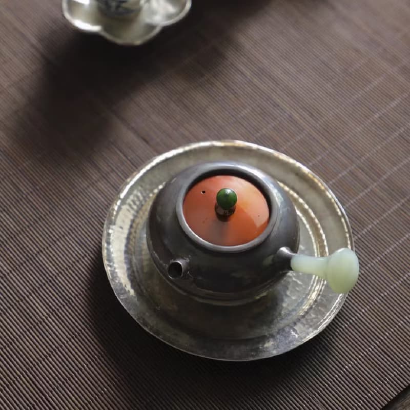 手工純銀紫皮急須壺  一張口打出