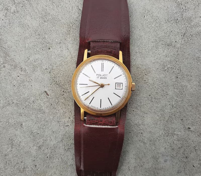 Wind up Soviet Poljot watch Au 20 gold-plated – old mechanical mens wrist watch