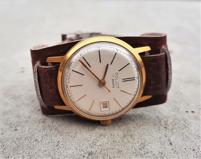 Wind up Soviet Poljot watch Au 20 gold-plated – old mechanical mens wrist watch
