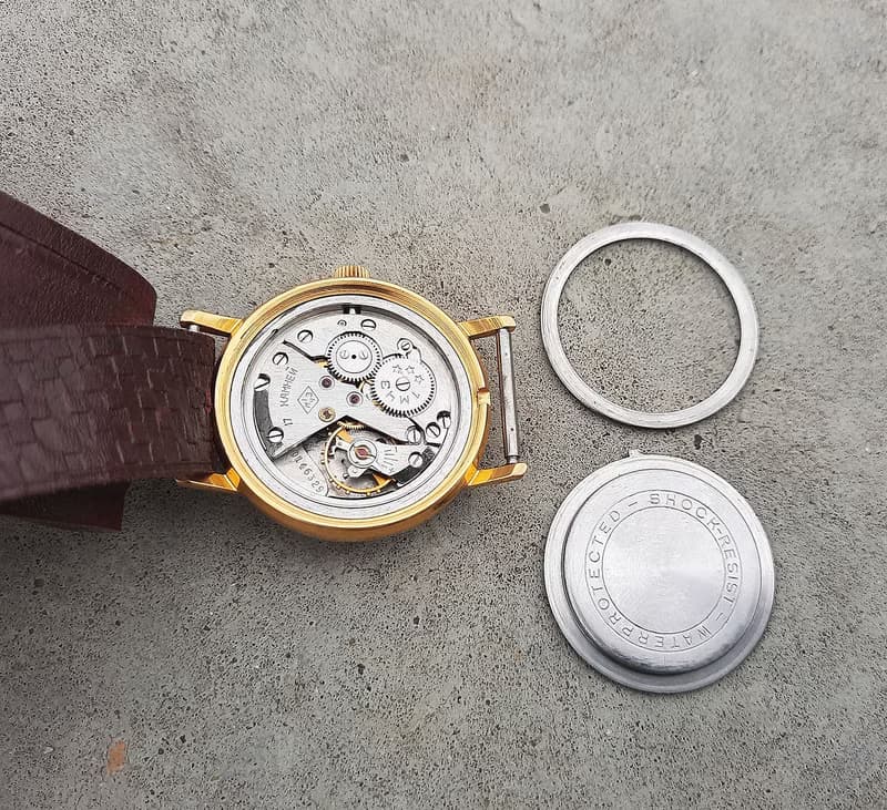 Wind up Soviet Poljot watch Au 20 gold-plated – old mechanical mens wrist watch